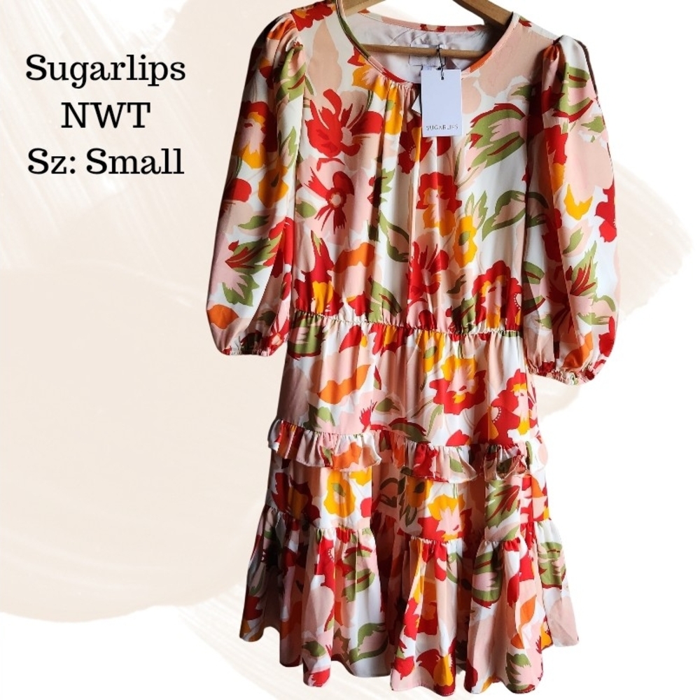 SUGARLIPS‎ Kailua Ruffle Floral Dress, Size Small NWT - Small Snag , See Photos
